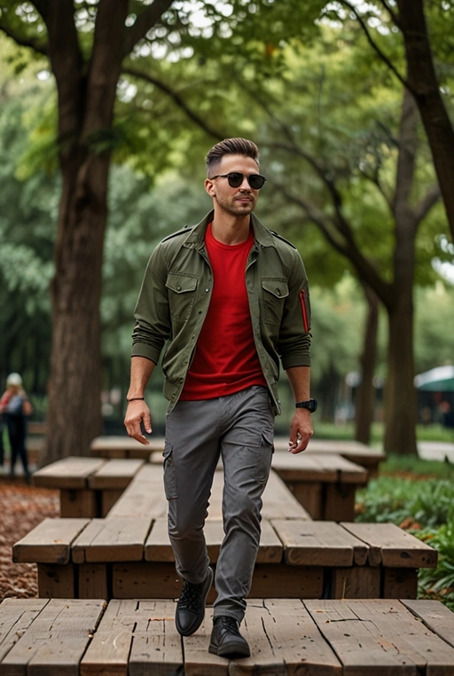 3. Gray Cargo Pants with Red Stripes 1