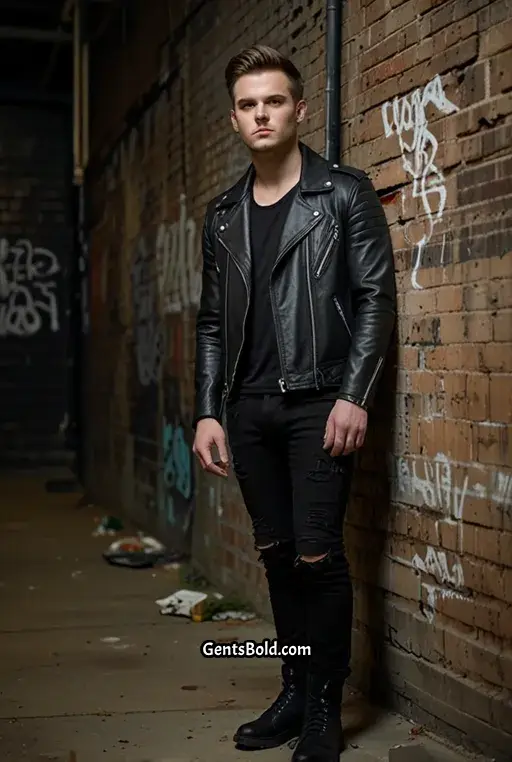 3. Leather Jacket with Ripped Skinny Jeans
