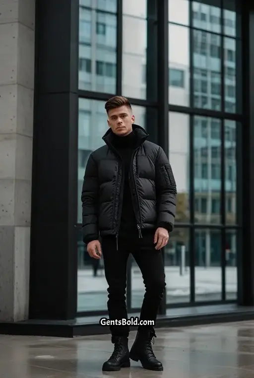 3. Monochrome Black Puffer Jacket Outfit