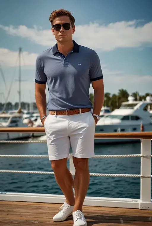 4. Navy Polo with White Shorts