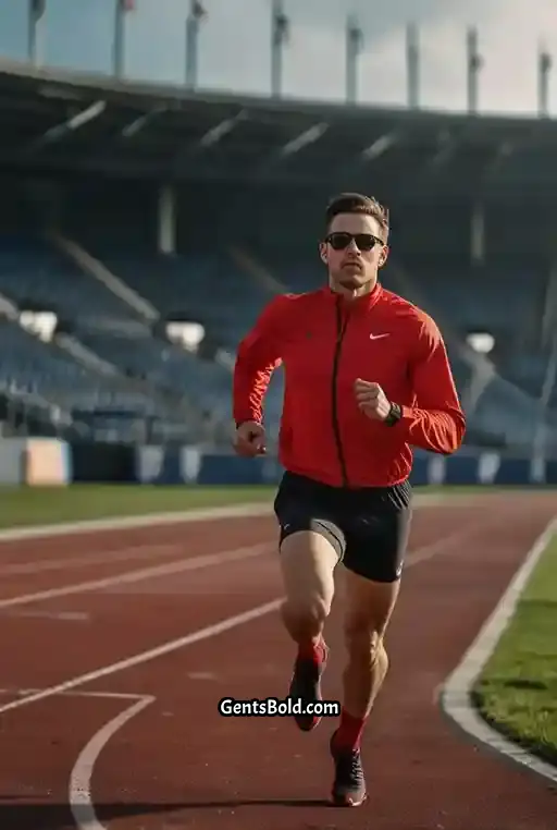 4. Red Running Jacket with Black Tights