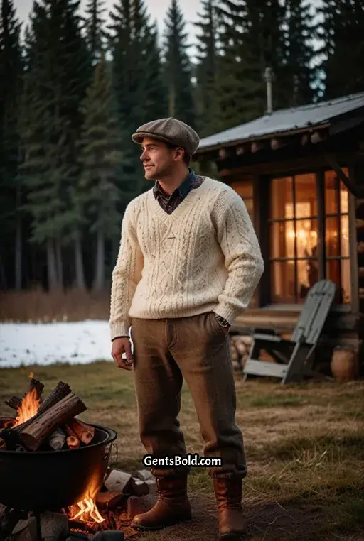 5. Cable Knit Sweater with Plaid Trousers