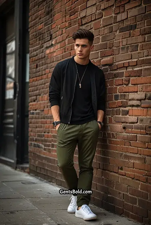 5. Olive Green Pants with Black Stripes