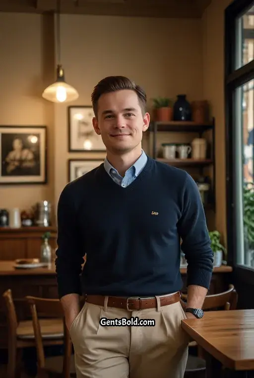 6. Beige Chinos with Navy Stripes