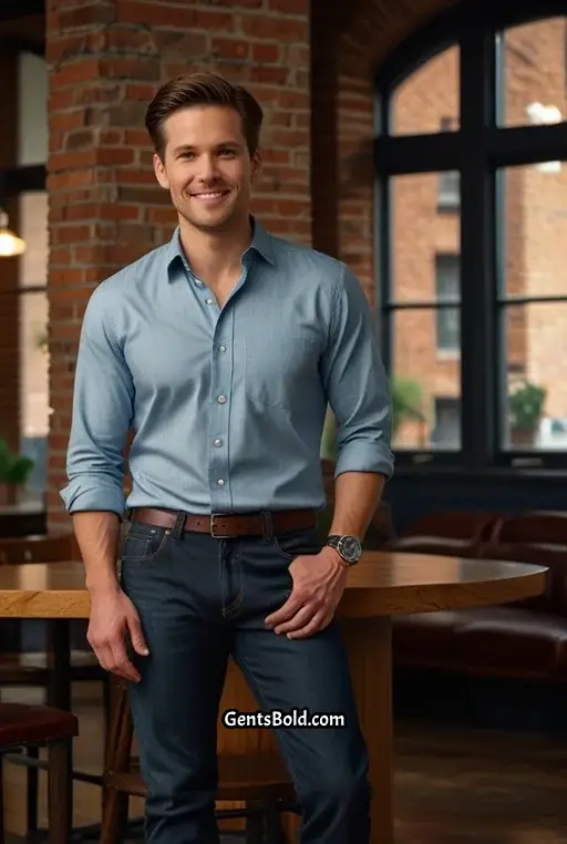 6. Casual Button Down Shirt with Slim Jeans