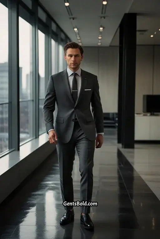 6. Grey Wool Suit with White Shirt