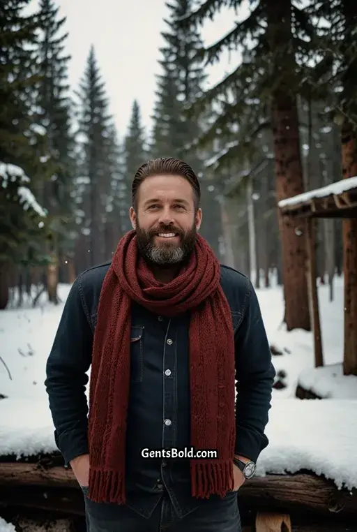 6. Rugged Winter Look with a Chunky Knit Scarf