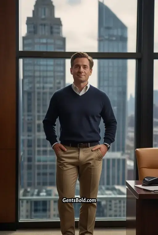 7. Navy Sweater With White Button Down Shirt