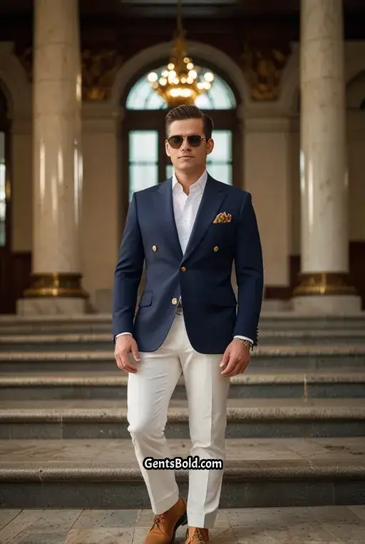 8. Double Breasted Blazer with White Pants