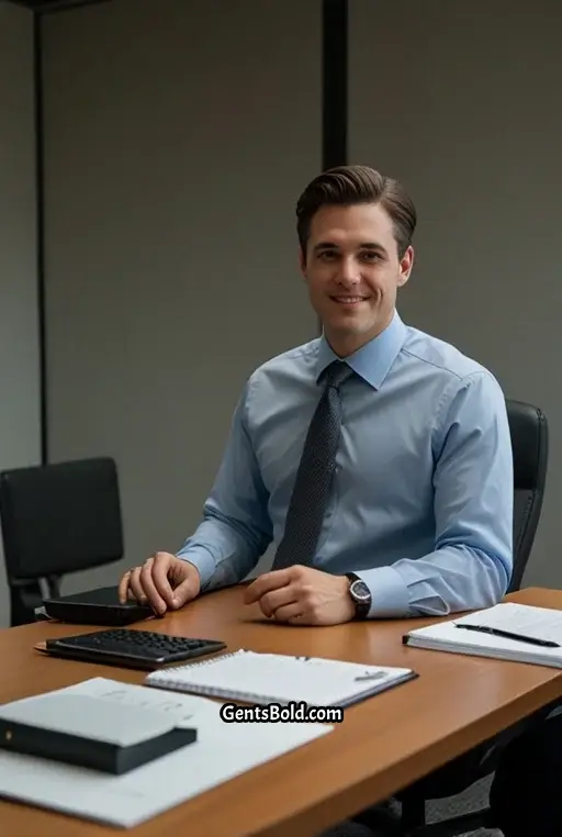 8. Light Blue Shirt With Gray Trousers