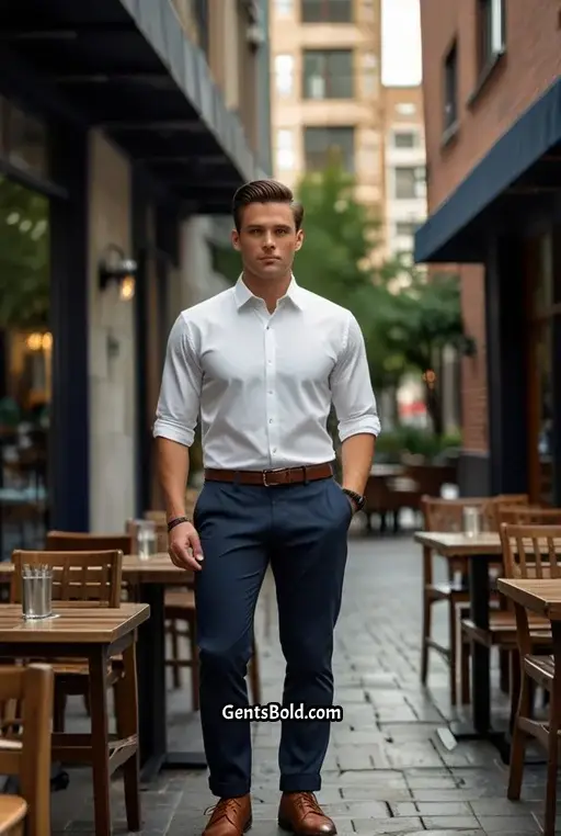8. White Shirt with Navy Chinos