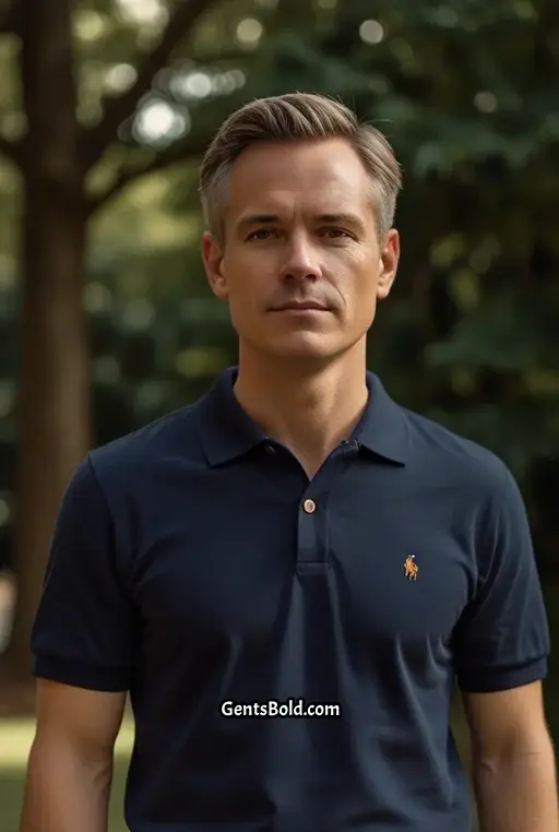 9. Navy Polo Shirt with Beige Chinos