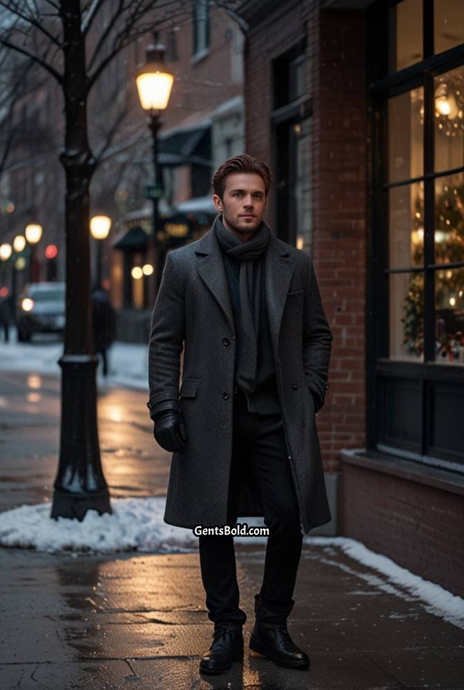 10. Black Leather Pants with Long Wool Coat