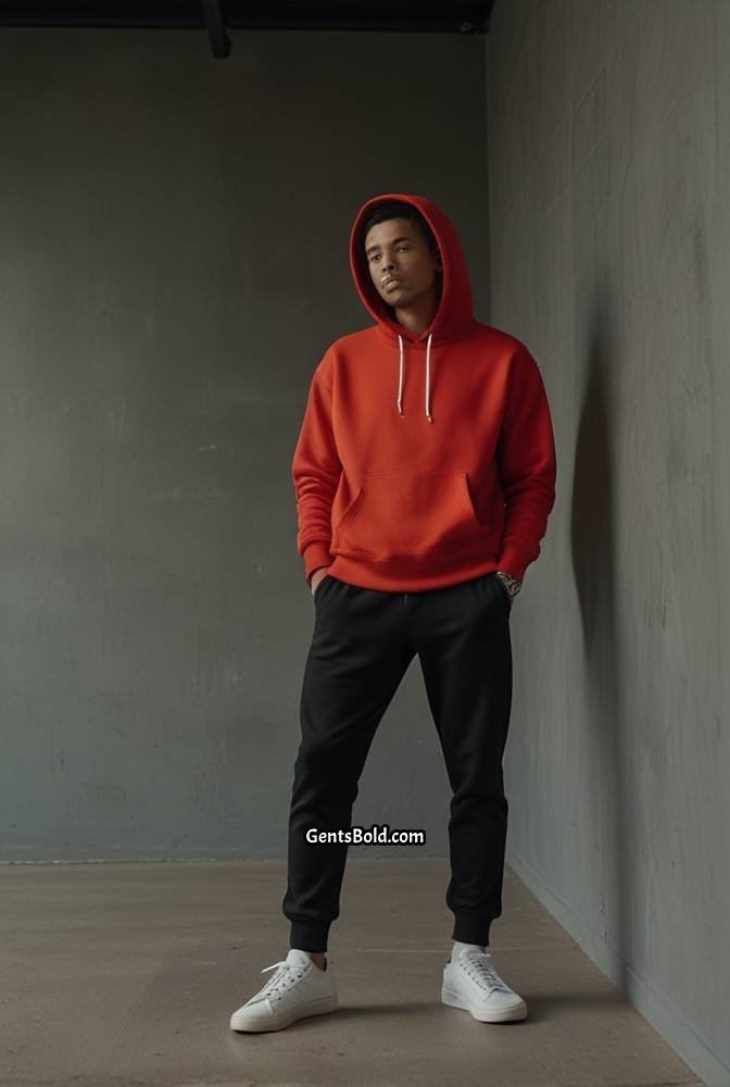 12. Red Hoodie with Black Joggers