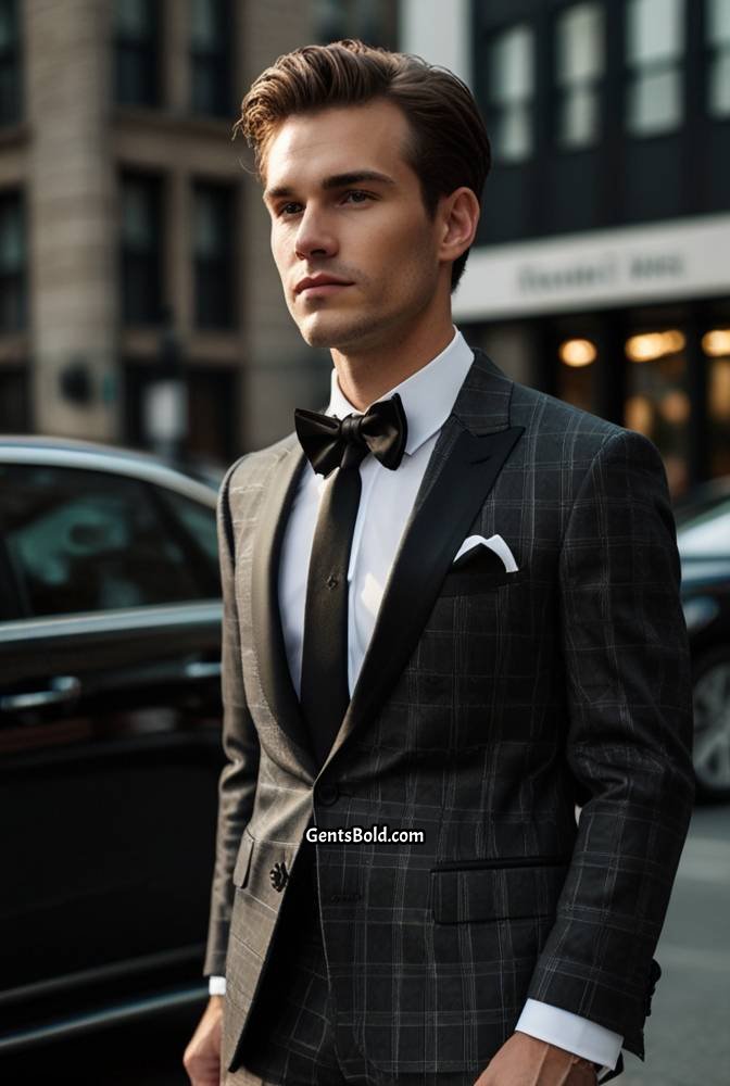 16. Black and White Checkered Suit with Bow Tie