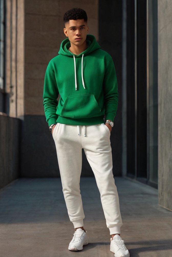 16. Green Hoodie with White Joggers1