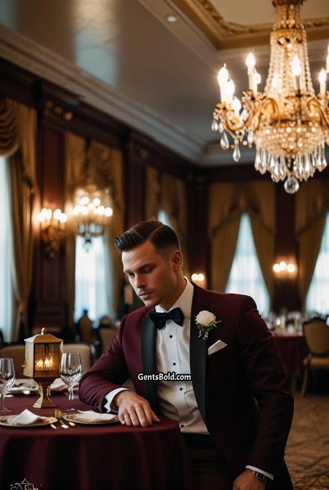 18. Maroon Suit with Black Silk Bow Tie