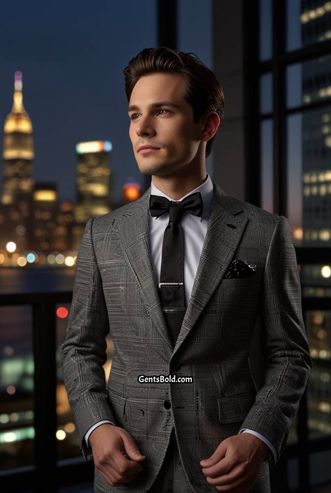 19. Grey Houndstooth Suit with Bow Tie