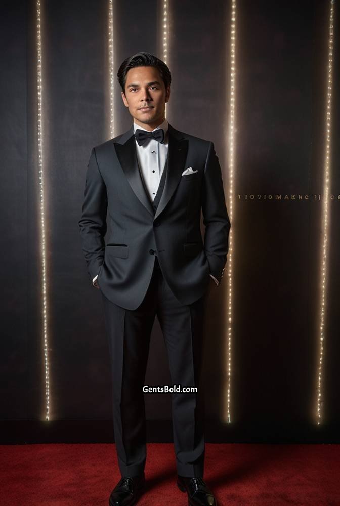 22. Charcoal Tuxedo with Silk Black Bow Tie