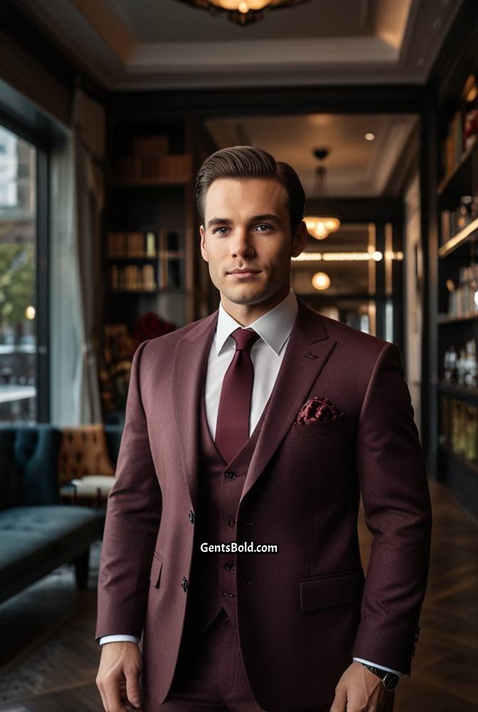 4. Burgundy Suit with Velvet Bow Tie
