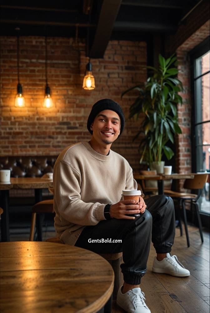 4. Leather Jogger Pants with Oversized Sweater