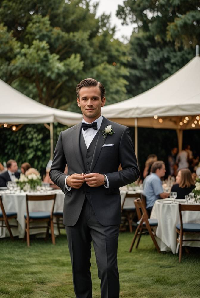 5. Charcoal Grey Suit with Silk Black Bow Tie