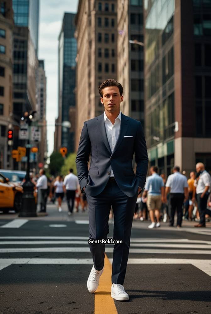 5. Navy Suit with Sneakers