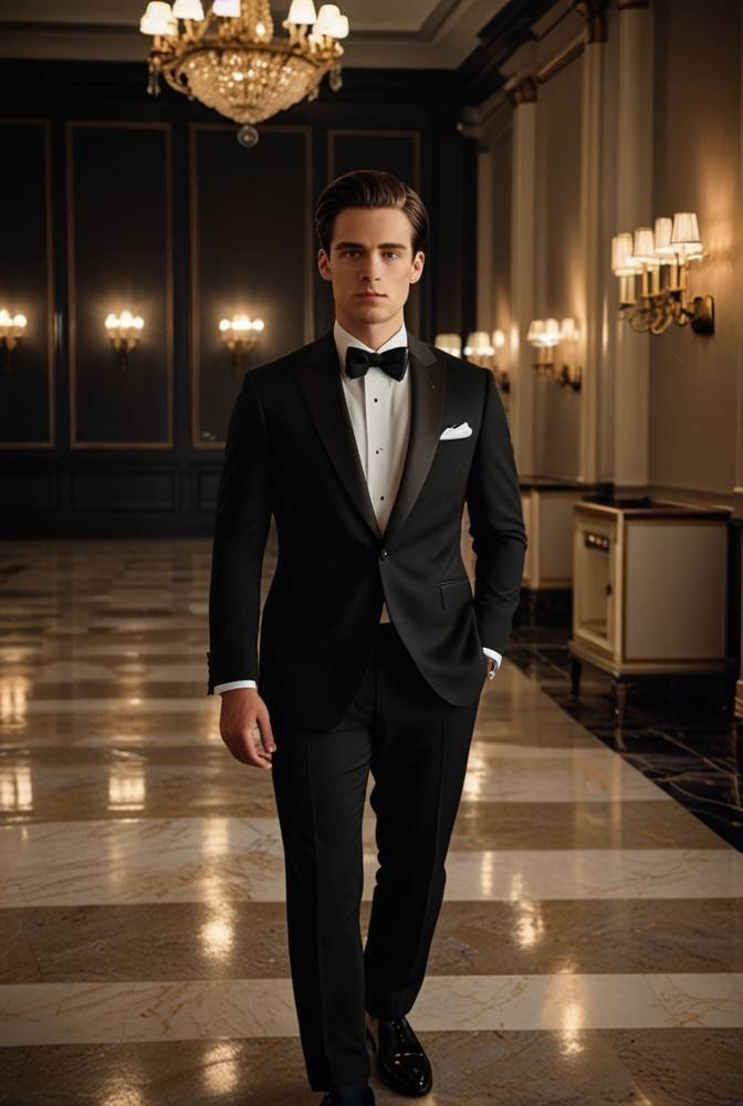 7. Black Suit with White Bow Tie
