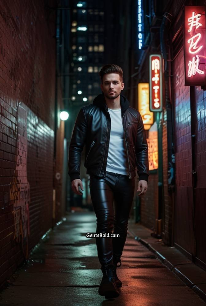 7. White Leather Pants with Black Leather Jacket