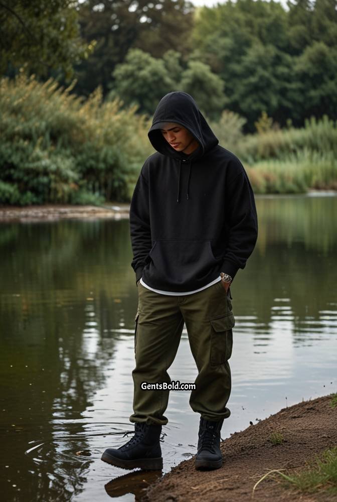 8. Black Hoodie with Cargo Pants