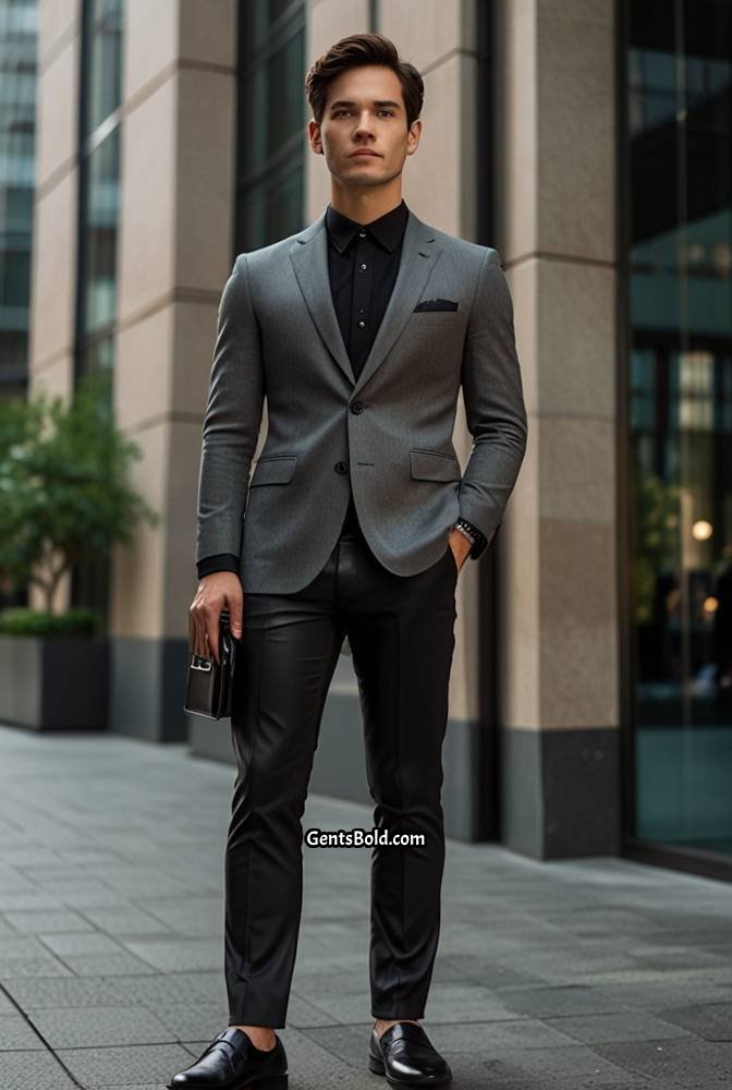 8. Grey Leather Pants with Casual Blazer